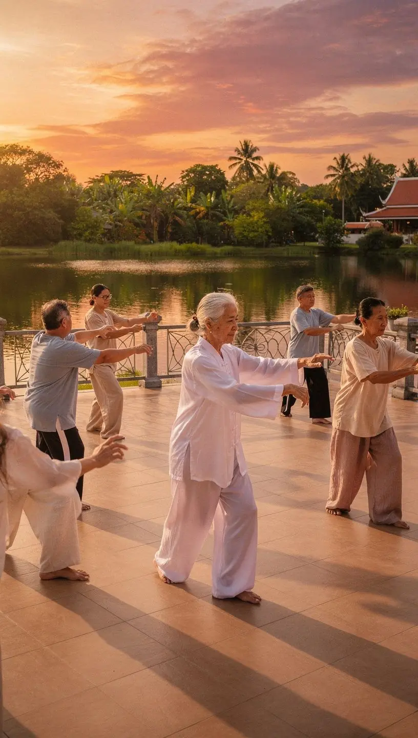 ภาพของผู้ฝึกสอนที่แสดงท่าออกกำลังกายในสตูดิโอ